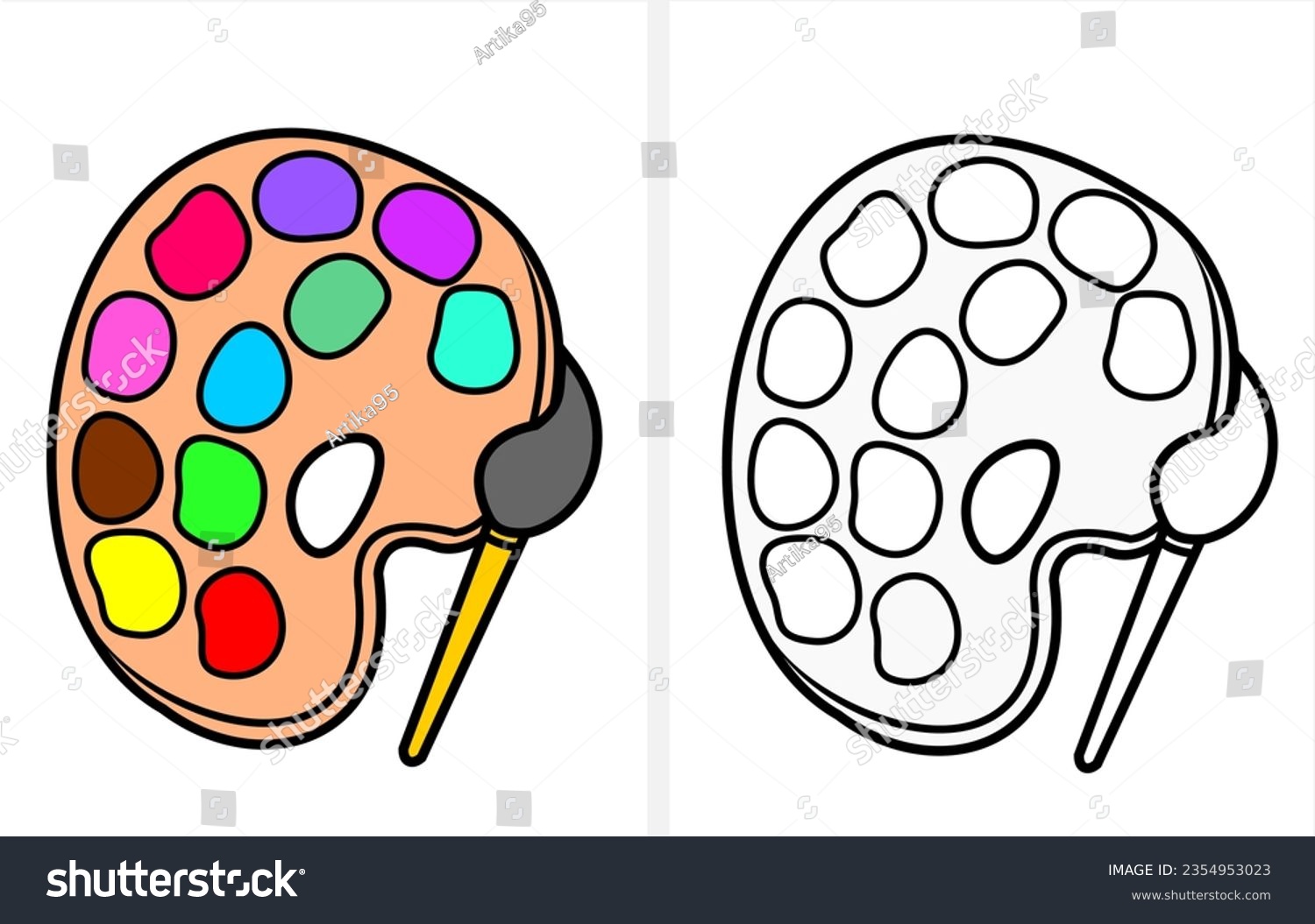 Stock vektor âpaint palette coloring page kidsâ bez autorskãch poplatkå