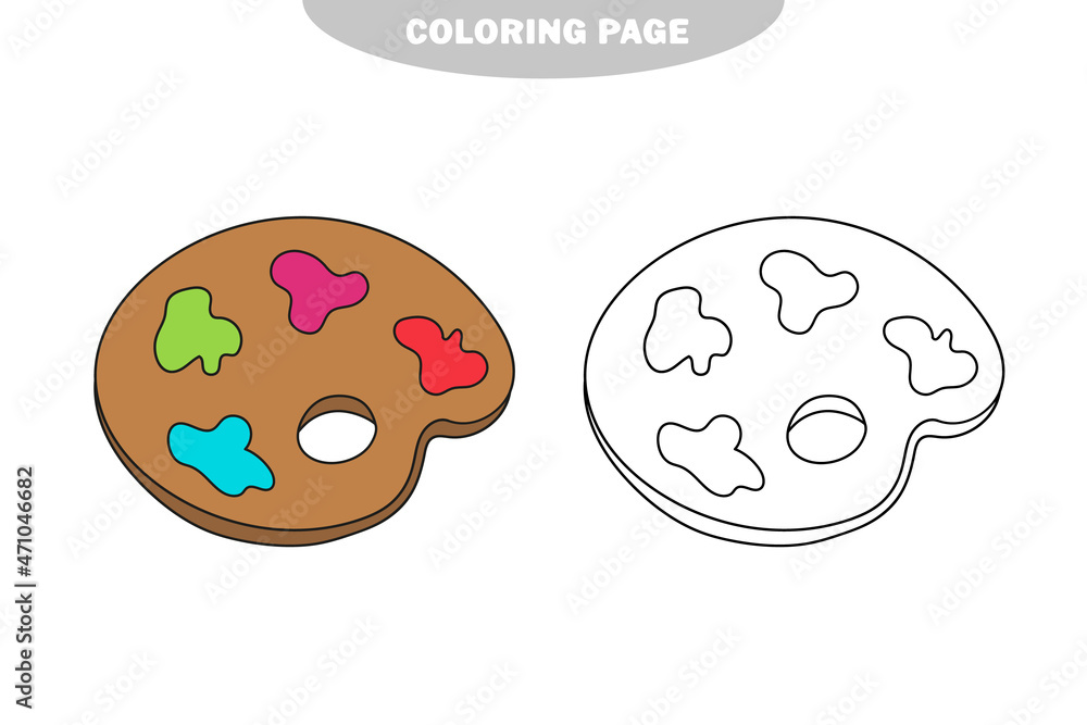 Simple coloring page palette with paints
