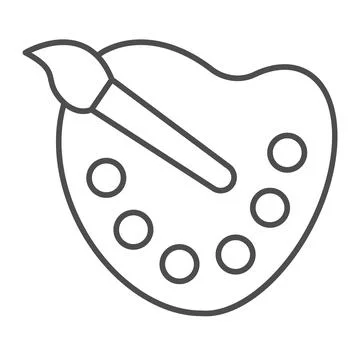 Paint palette and brush drawing painting thin line icon education concept illustration