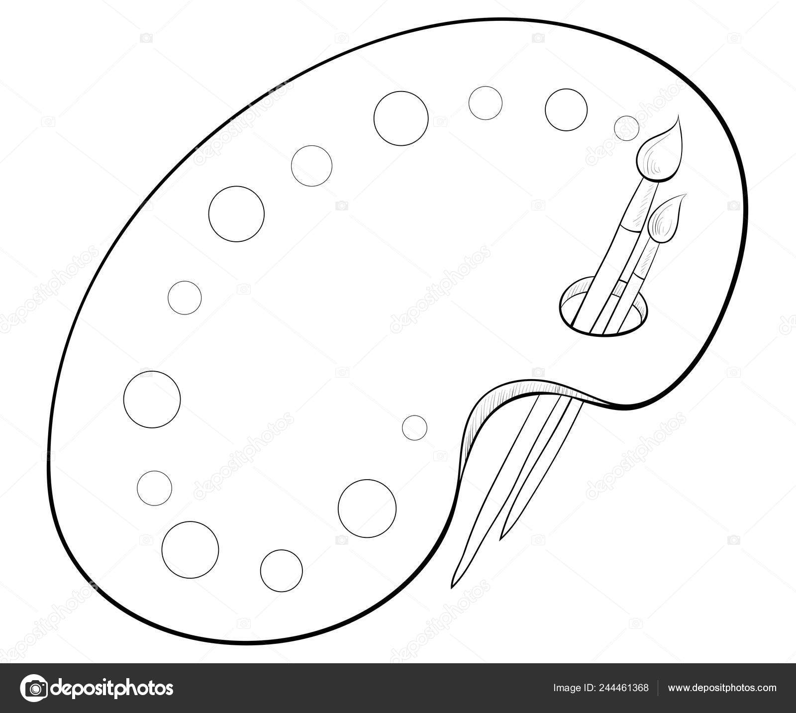 Cartoon cute palette brushes image relaxing activity coloring book page stock vector by nonuzza