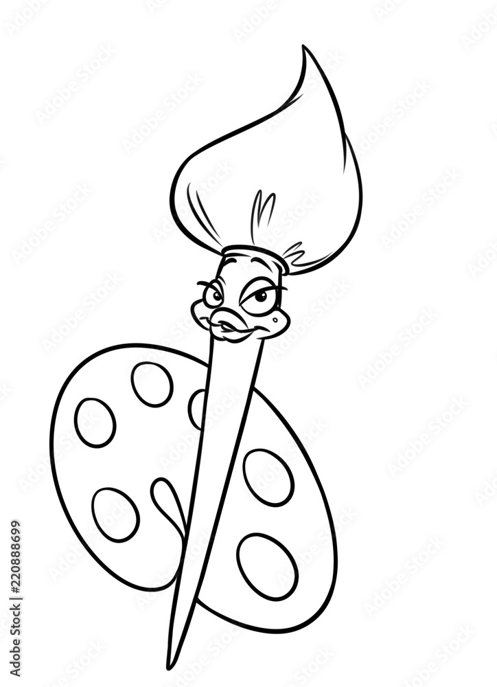 Brush paint watercolor palette cartoon illustration isolated image coloring page illustration