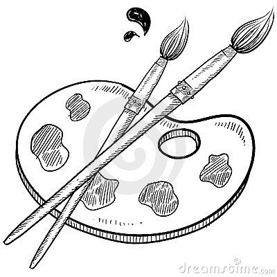 Artist brush and palette sketch paint brush drawing brush tattoo brush drawing