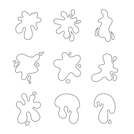 Splash ink blot coloring page decorative fluid shape vector drawing collection of design elements