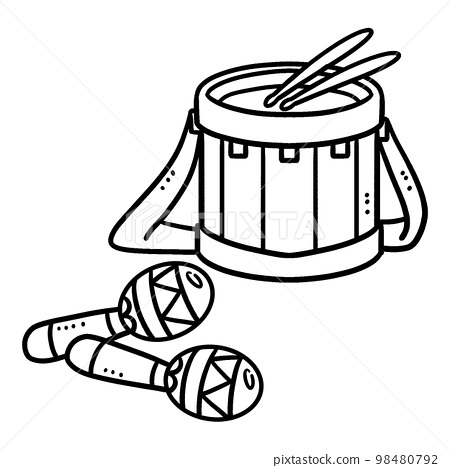 Drum and maracas isolated coloring page for kids