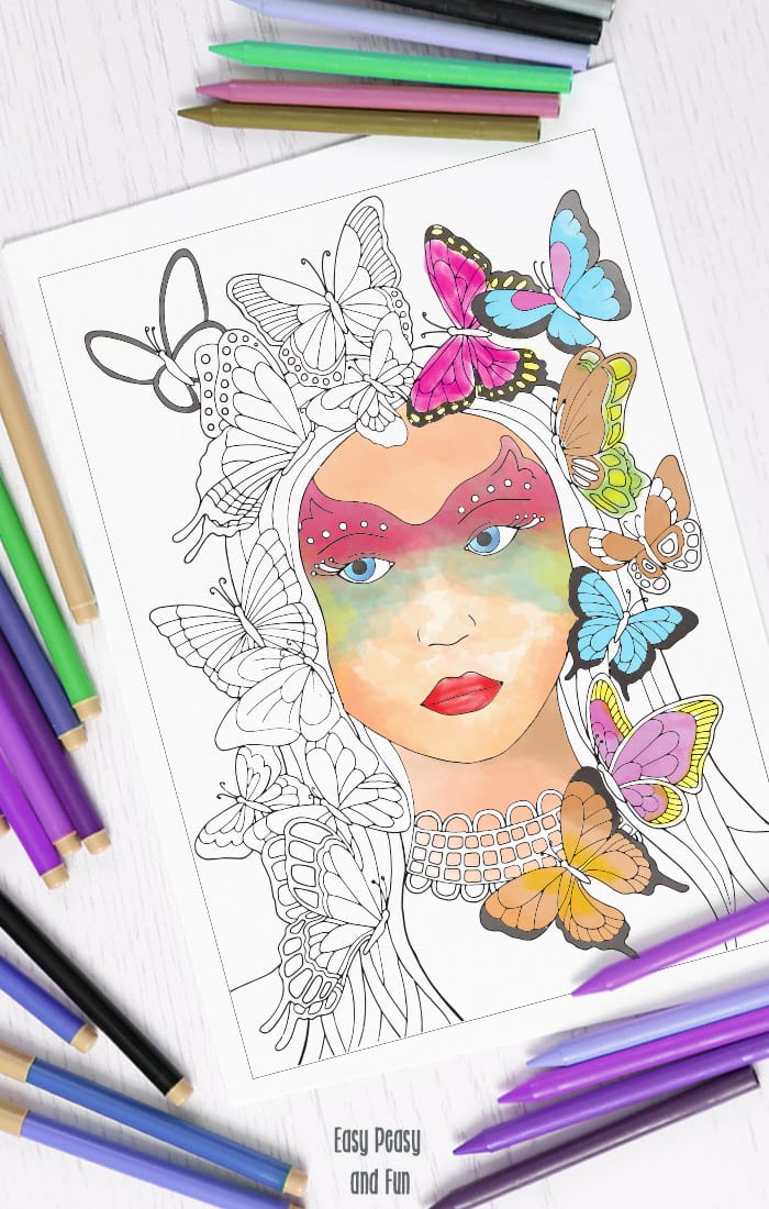 Butterfly lady coloring page