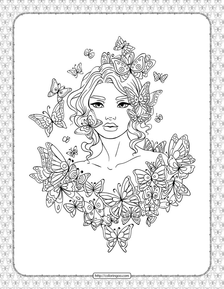 A girl in the butterflies coloring page high quality free printable pdf coloring drawing paintingâ butterfly coloring page coloring pages cute coloring pages