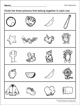 Things that go together preschool basic skills reasoning printable skills sheets