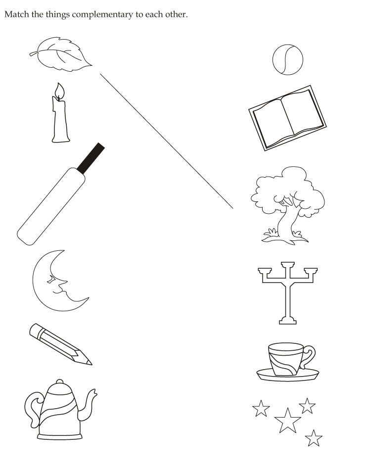 Match the things plementary to each other activities for kindergarten children kindergarten kids activities