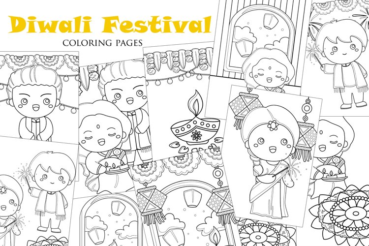 Diwali deepavali couple festival coloring for kids and adult