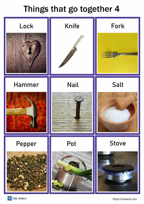 Free things that go together cards and word list