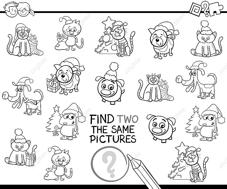 Xmas pet themed coloring page for identifying matching items vector pair graphic animal png and vector with transparent background for free download