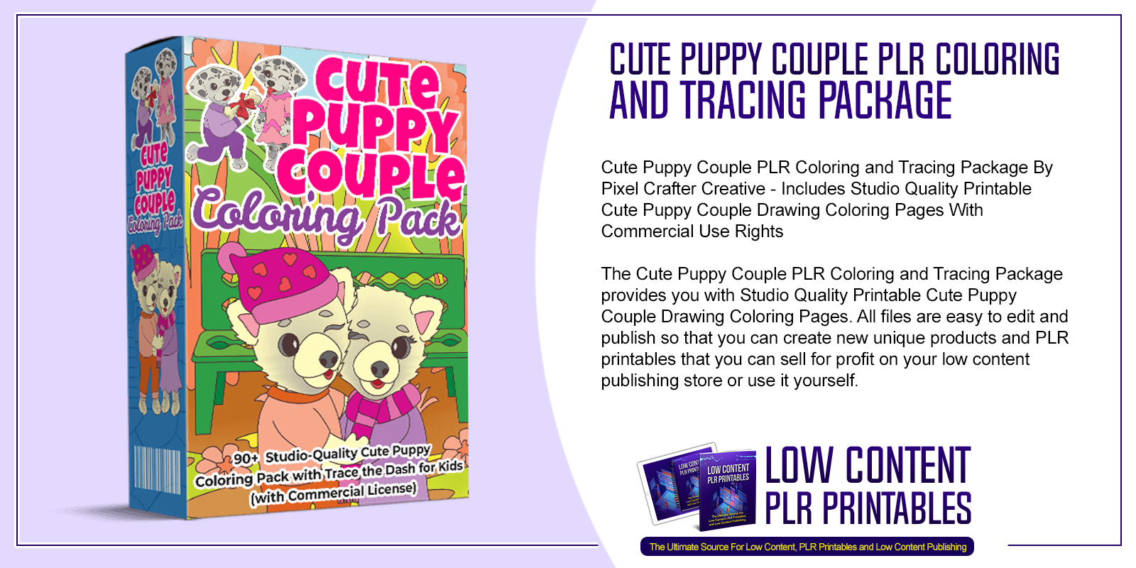 Cute puppy couple plr coloring and tracing package plr printables
