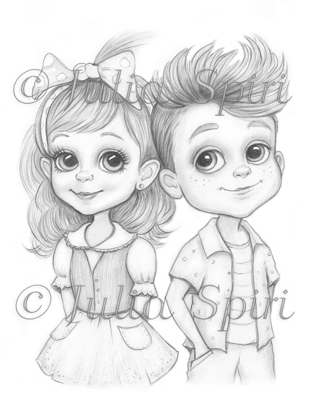 Coloring page cute girl and boy couples love you me â the art of julia spiri