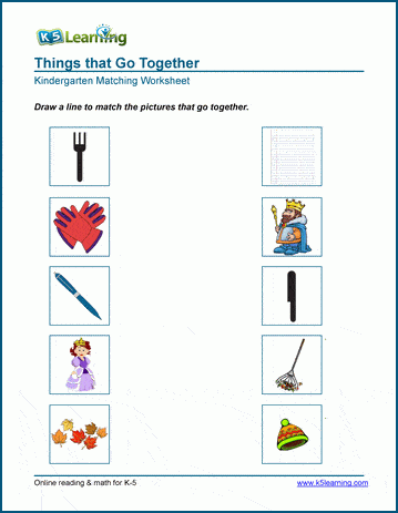 Things that go together worksheets k learning