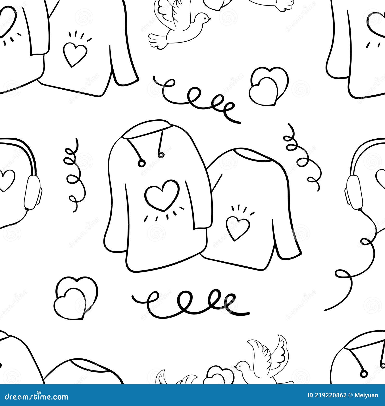 Paired items for a couple in love seamless texture for your design vector doodle illustration coloring page coloring book stock vector