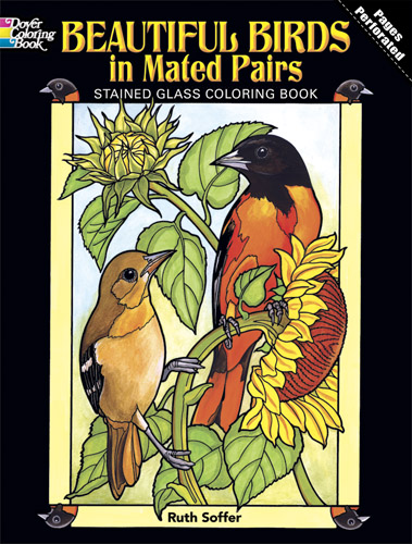 Beautiful birds in mated pairs stained glass loring book