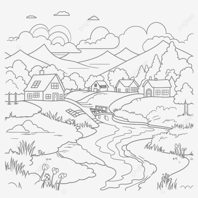 Dibujo de paisaje para colorear aldea bosquejo vector png dibujos dibujo de paisaje dibujo de ala dibujo de anillo png y vector para dcargar gratis