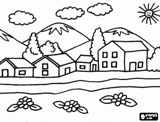 Citiestowns and villages coloring pages paisaje para colorear dibujos para pintar paisajes paisajes bonitos para dibujar