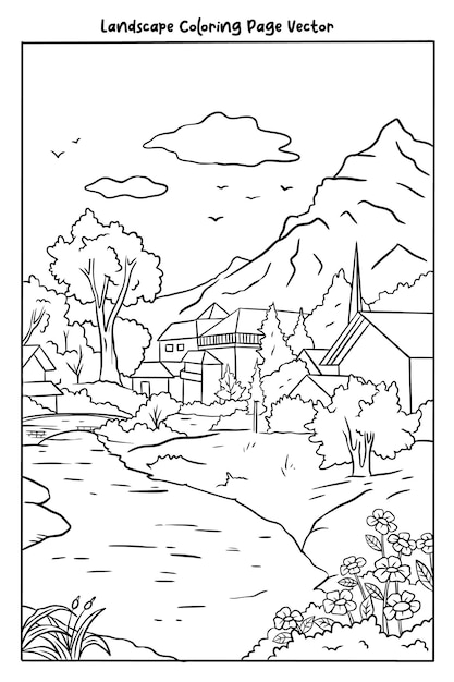 Premium vector landscape coloring page vector