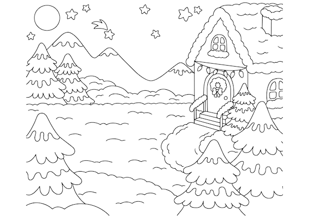 Premium vector wonderful natural landscape coloring book page for kids