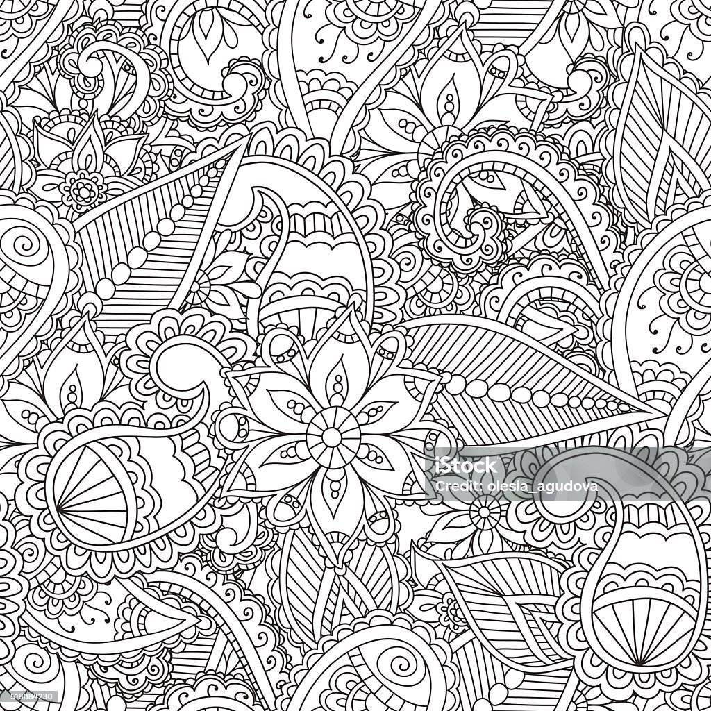 Coloring pages for adults seamles henna mehndi doodles abstract floral stock illustration