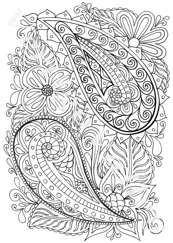 Digital download coloring pages paisley set