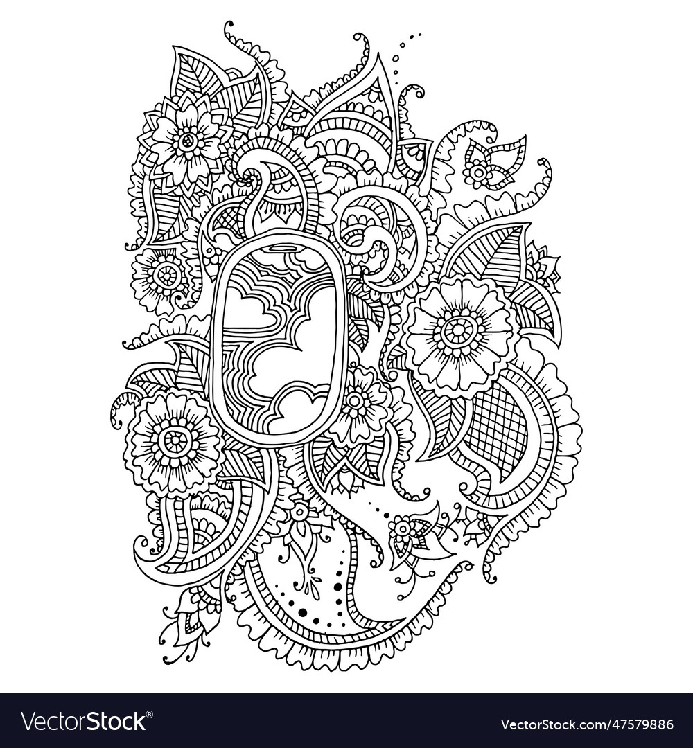 Paisley coloring page black and white stencil vector image