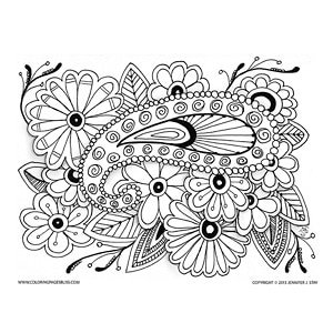 Flowers and paisley coloring page