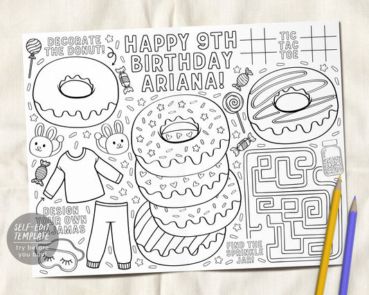 Pancakes and pajamas coloring placemat for kids editable template bir â puff paper co