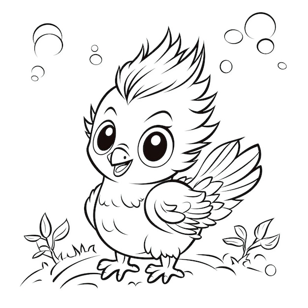 Pãgina para colorear tilo chibi de pãjaro bebã lindo feliz generado por ia foto premium