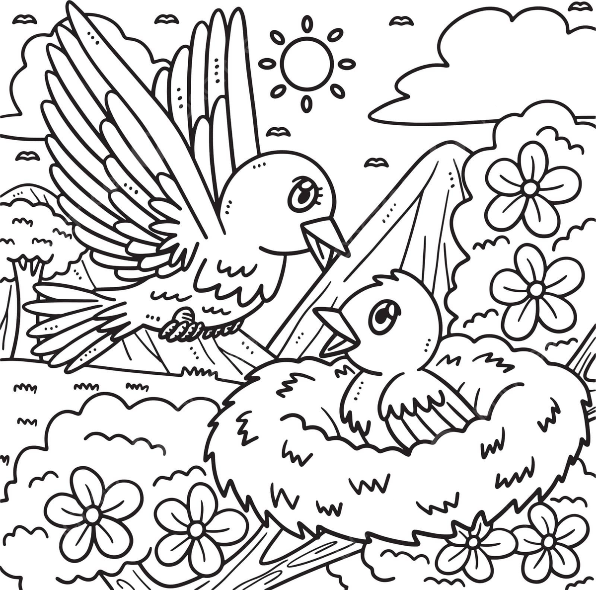 Dibujo de pãgina para colorear el dãa la madre con una mamã pãjaro y su bebã vector png dibujos dibujo bebe dibujo de pãjaro dibujo de polilla png y vector para dcargar