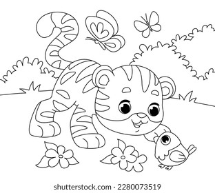 Clipart tiger cub y loro para vector de stock libre de regalãas