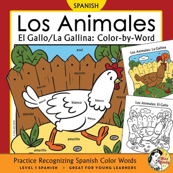 Los animales de granja el gallo y la gallina spanish color