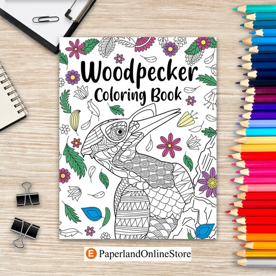 Woodpecker coloring book coloring books for adults gift for painting lover zentangle coloring pages therapy coloring coloring gift