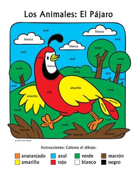 Los animales el pãjaro recognizing spanish color names color