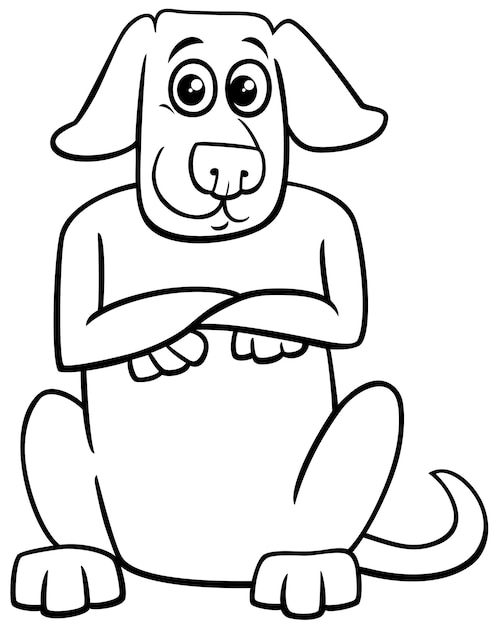 Premium vector black and white cartoon illustration of sitting dog ic animal character coloring page
