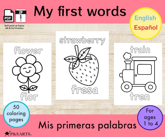 Palabras para aprender inglãs espaãol pãginas bilingães imprimibles fãciles y sencillas para colorear niãos niãos pequeãos aprender espaãol