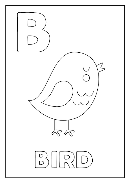Aprender el alfabeto inglãs para niãos letra b lindo pãjaro de dibujos animados vector premium