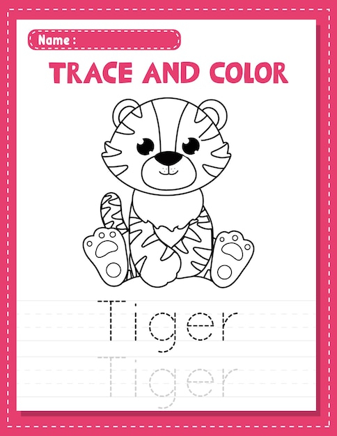 Hojas de trabajo para colorear y trazar palabras de critura a mano en inglãs para precolar vector premium