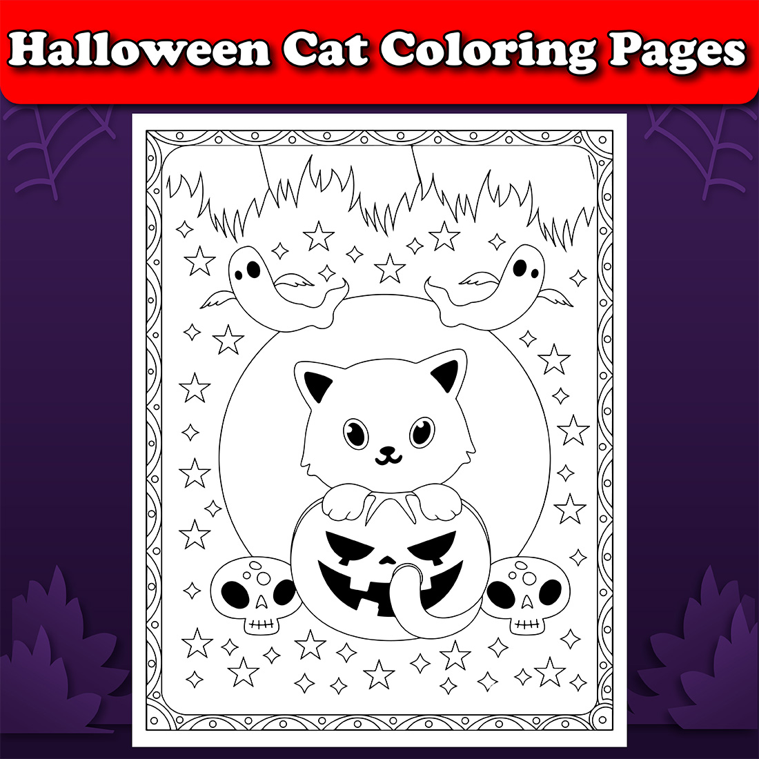 Halloween cat coloring page for kids