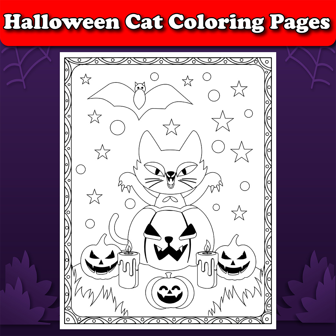 Halloween cat coloring page for kids