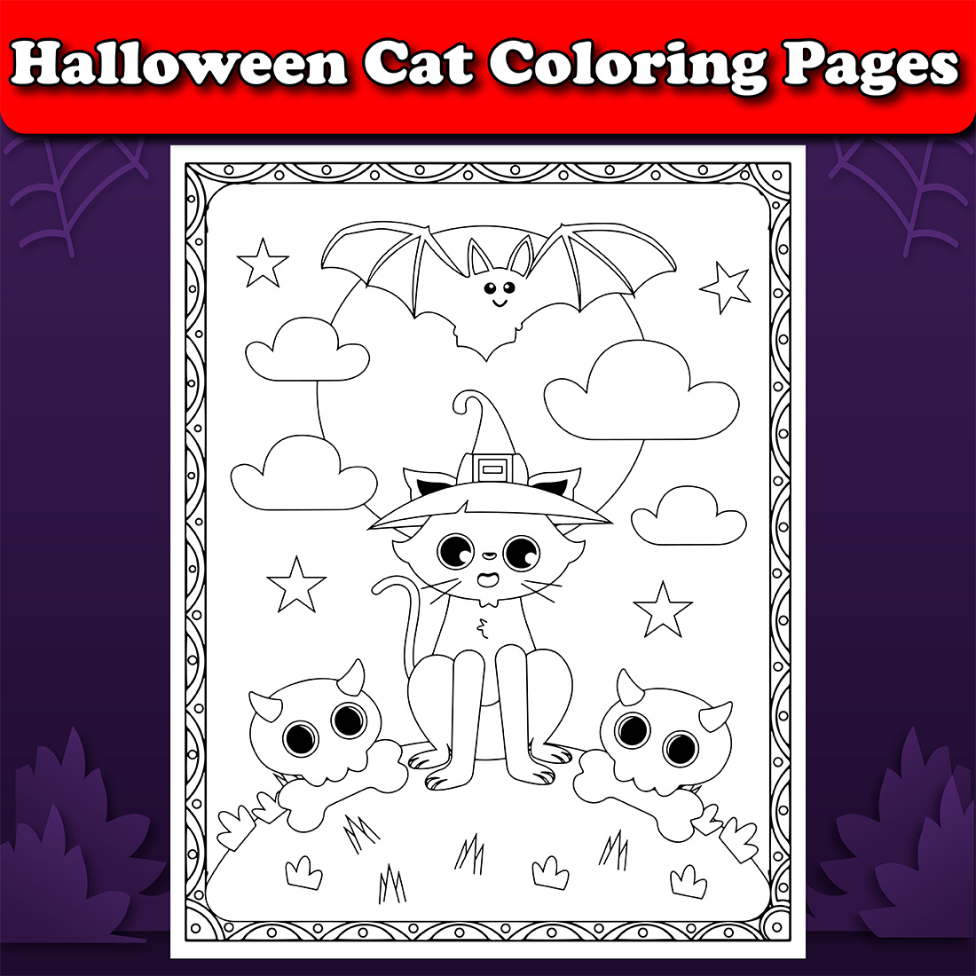 Halloween cat coloring page for kids