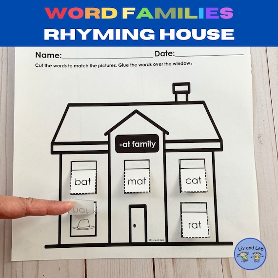 Word family house hojas de trabajo de palabras que riman