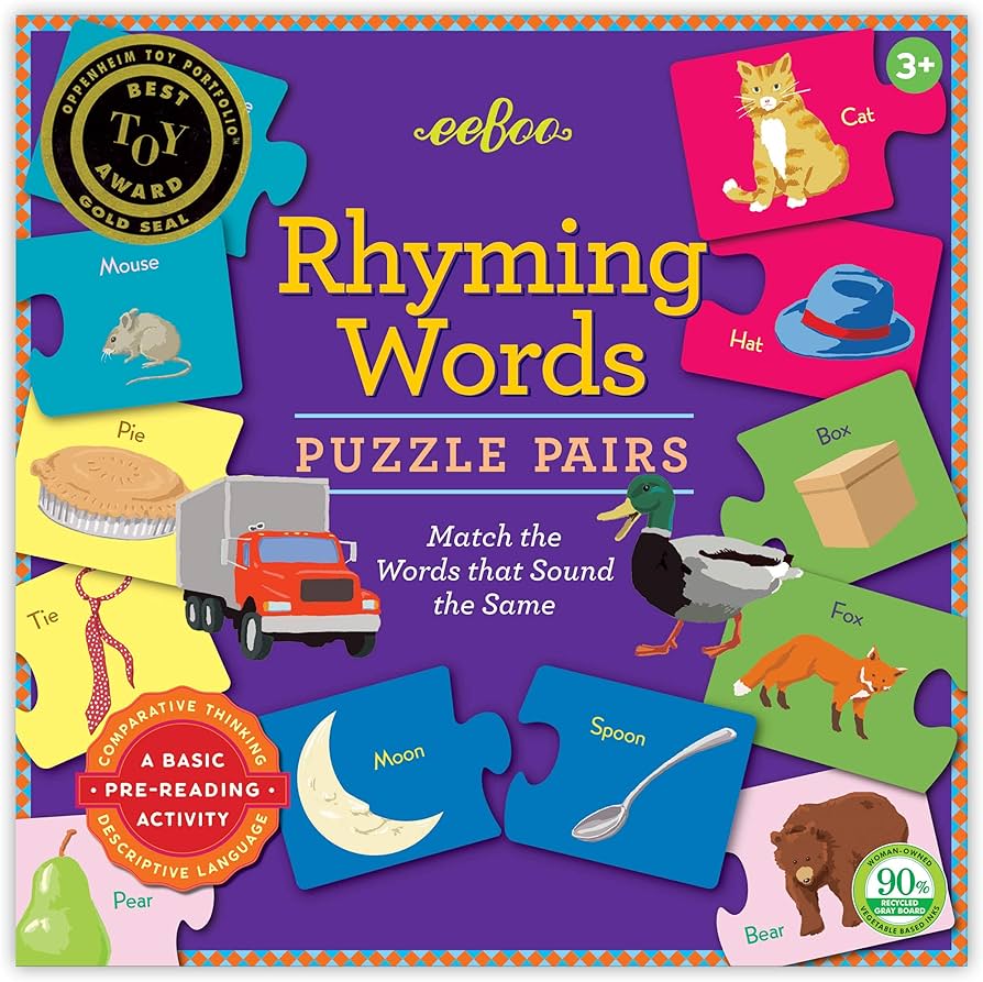 Eeboo rhyming puzzle pairs encourages critical thinking skills in a fun way perfect for ages and up match the words that sound the same toys games