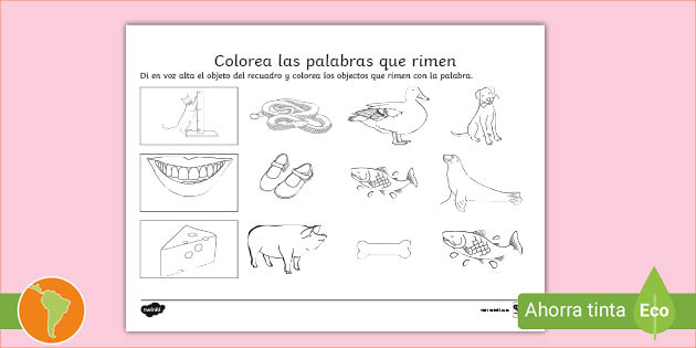 Hoja de colorear palabras que riman teacher made