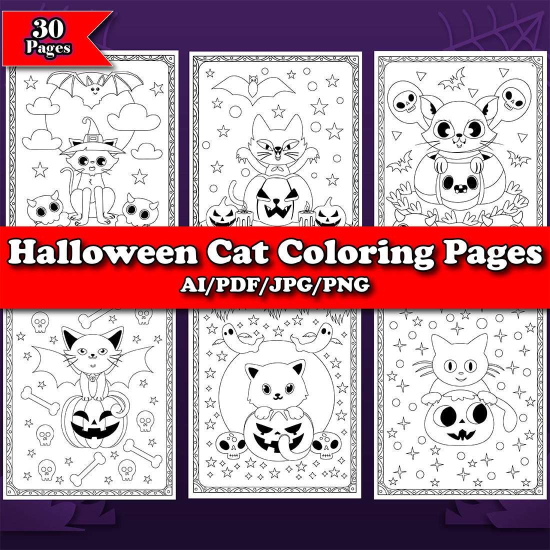 Halloween cat coloring page for kids