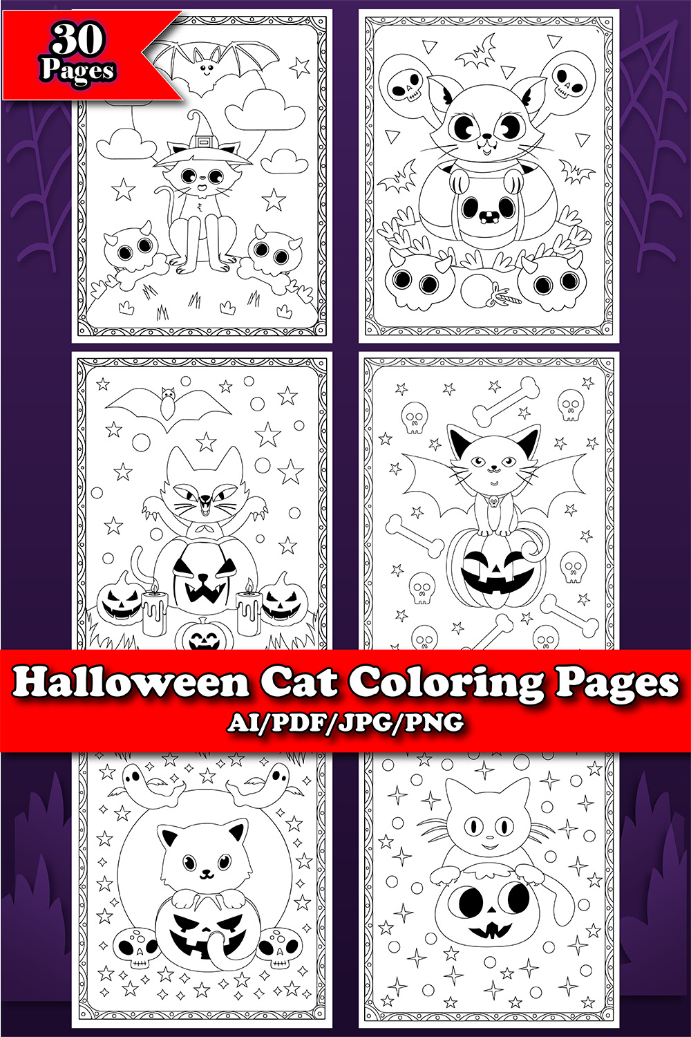 Halloween cat coloring page for kids