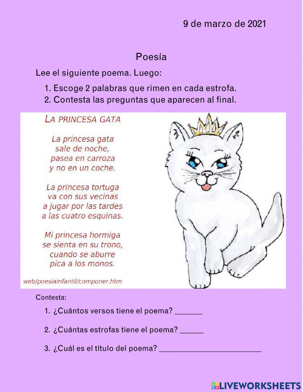 Poema la princesa gata online exercise for live worksheets