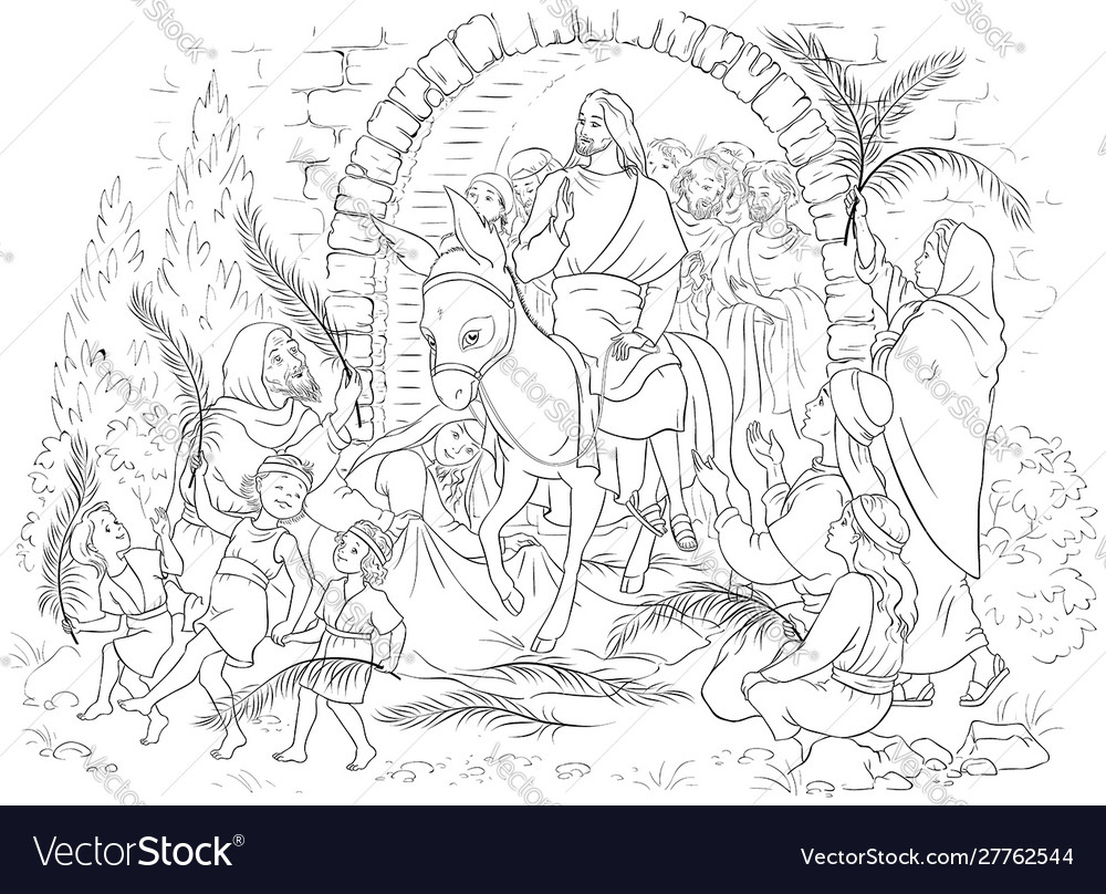 Palm sunday jesus christ coloring page royalty free vector