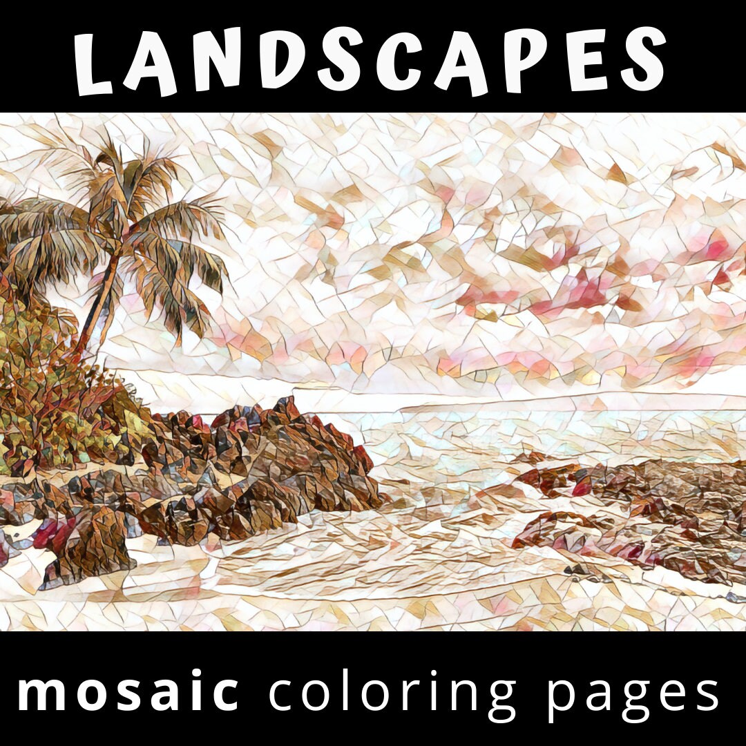 Landscape coloring pages for adults with reference pic for inspiration guidance coloring pages bundle instant download pdf